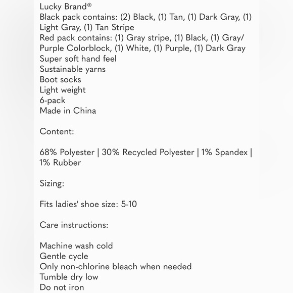 New Lucky Brand Ladies' Boot Sock, 12 pair total (Shoe size 5-10) (2 packs of 6) - Picture 3 of 3